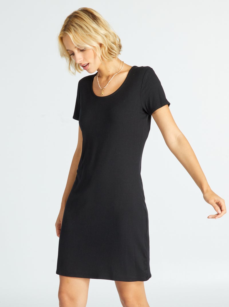 Vestido de canalé Negro - Kiabi