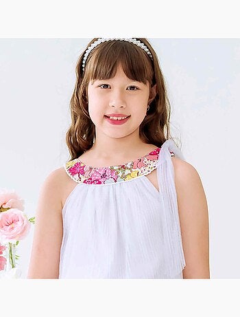 Vestido de ceremonia bohemio para niña | Blanco con flores rosas | ALIZEE