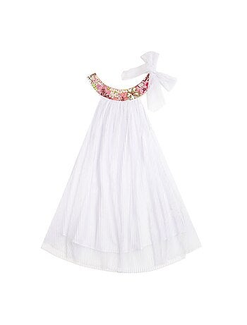 Vestido de ceremonia bohemio para niña | Blanco con flores rosas | ALIZEE