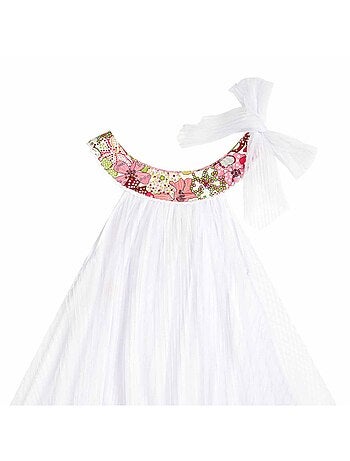Vestido de ceremonia bohemio para niña | Blanco con flores rosas | ALIZEE