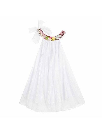 Vestido de ceremonia bohemio para niña | Blanco con flores rosas | ALIZEE