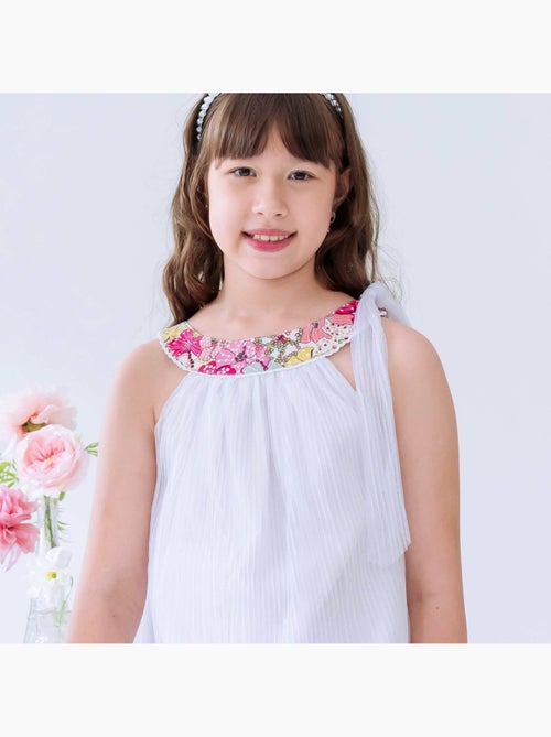 Vestido de ceremonia bohemio para niña | Blanco con flores rosas | ALIZEE - Kiabi