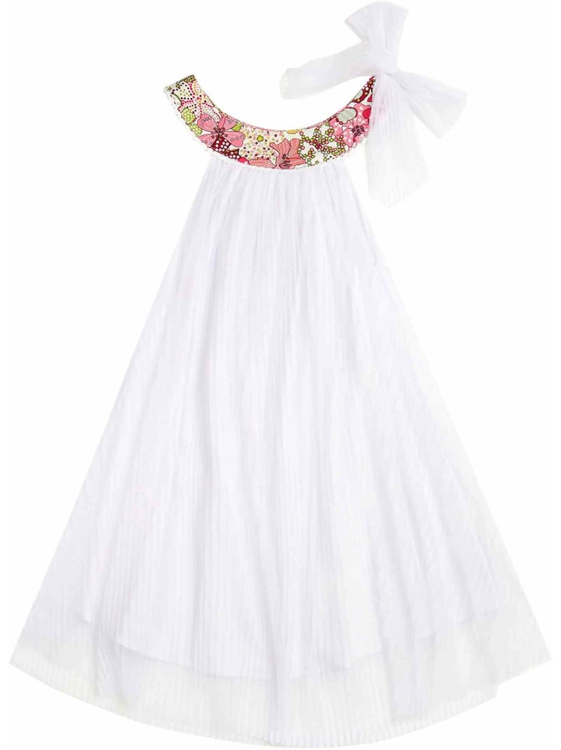 Vestido de ceremonia bohemio para niña | Blanco con flores rosas | ALIZEE Blanco Rosa - Kiabi