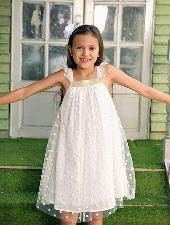 Vestido de ceremonia bohemio para niña | Tul beige, dorado | ALIZEE
