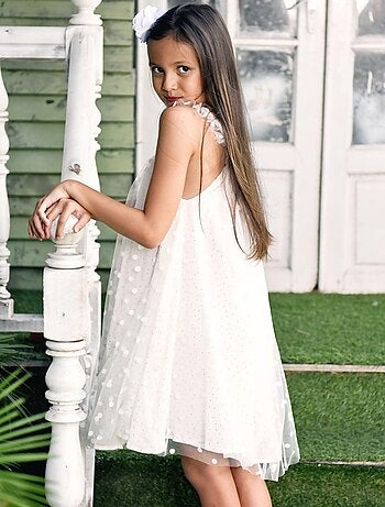 Vestido de ceremonia bohemio para niña | Tul beige, dorado | ALIZEE