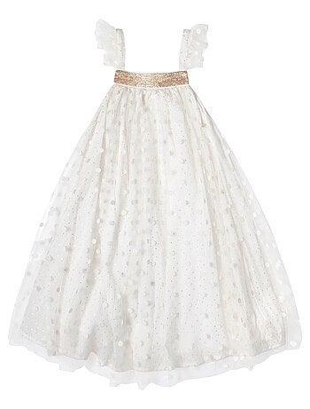 Vestido de ceremonia bohemio para niña | Tul beige, dorado | ALIZEE