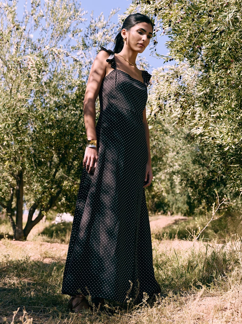 Vestido de ceremonia con tirantes con volantes Marron - Kiabi