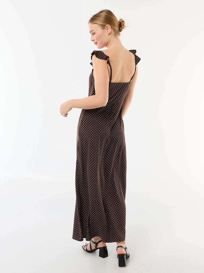 Vestido de ceremonia con tirantes con volantes Marron - Kiabi