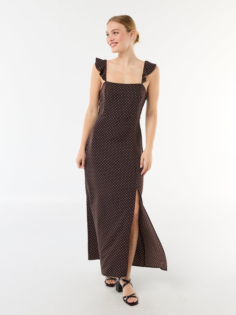 Vestido de ceremonia con tirantes con volantes Marron - Kiabi