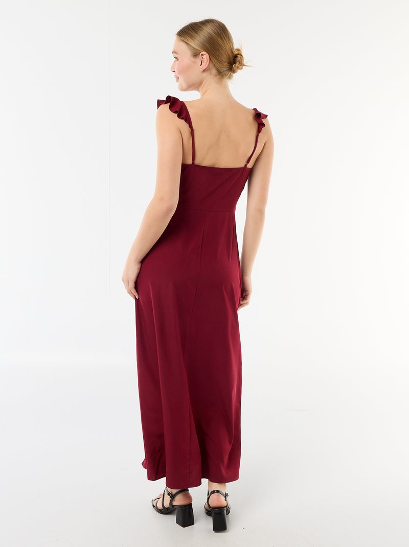 Vestido de ceremonia con tirantes con volantes Rojo - Kiabi