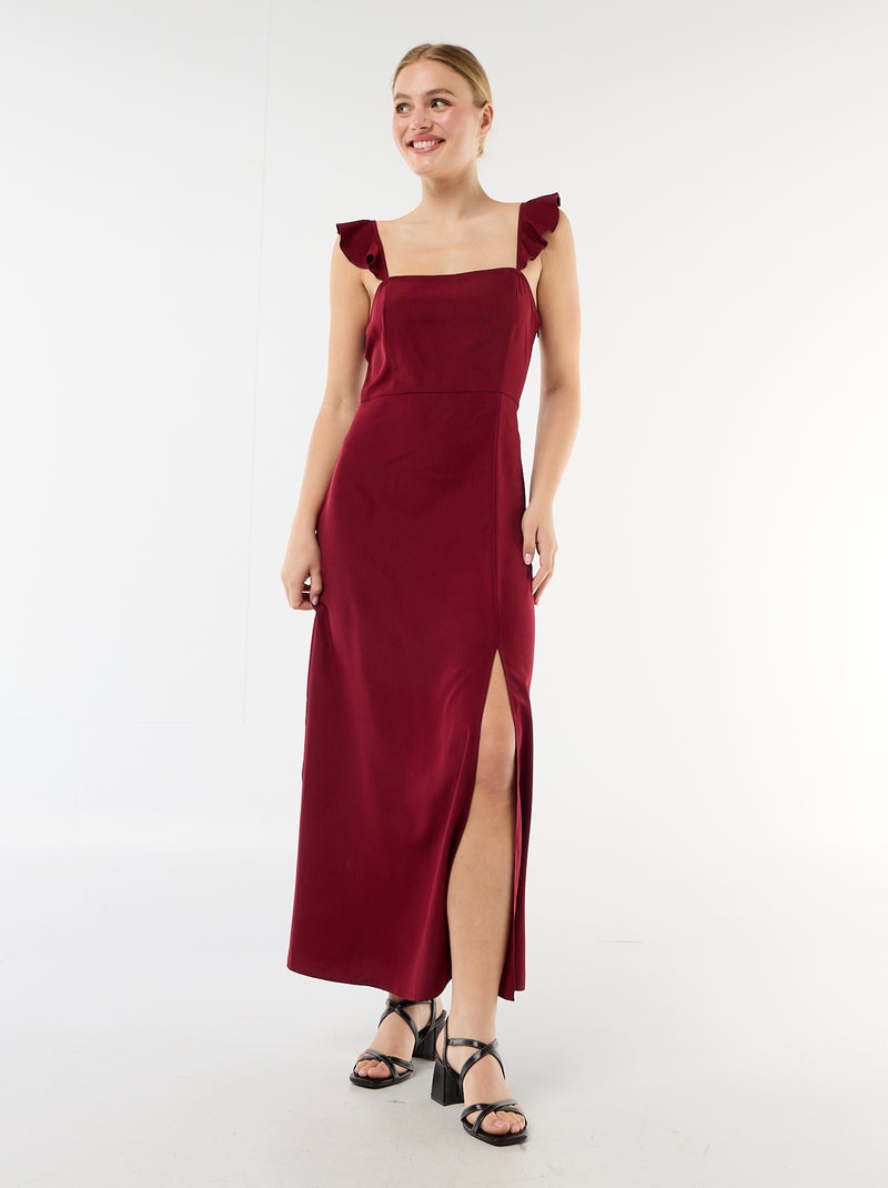 Vestido de ceremonia con tirantes con volantes Rojo - Kiabi