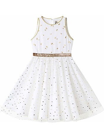 Vestido de ceremonia para niña | Blanco y dorado, tul con purpurina | HEPBURN