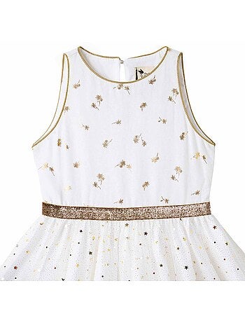 Vestido de ceremonia para niña | Blanco y dorado, tul con purpurina | HEPBURN