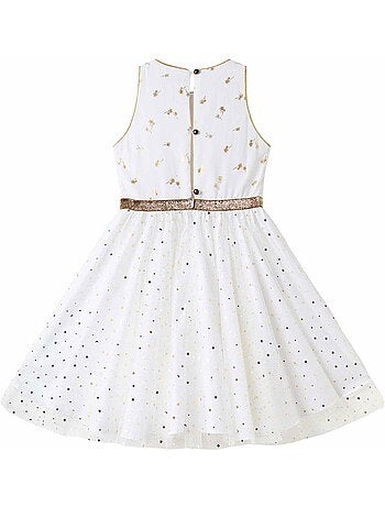 Vestido de ceremonia para niña | Blanco y dorado, tul con purpurina | HEPBURN