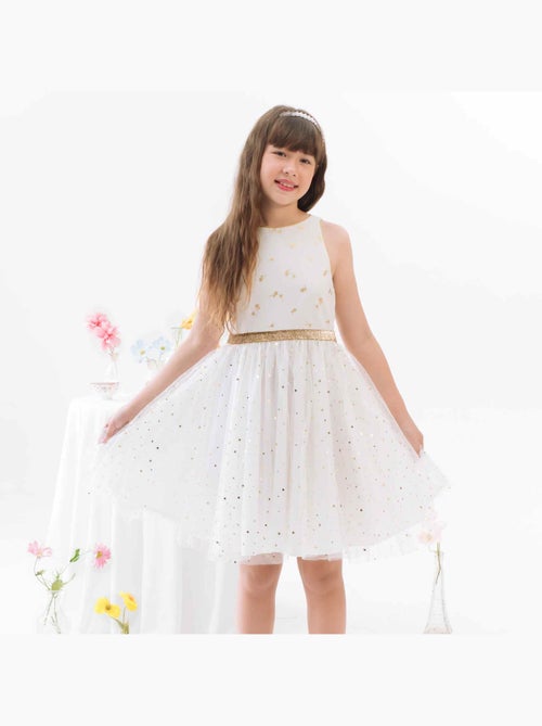 Vestido de ceremonia para niña | Blanco y dorado, tul con purpurina | HEPBURN - Kiabi