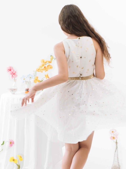 Vestido de ceremonia para niña | Blanco y dorado, tul con purpurina | HEPBURN - Kiabi