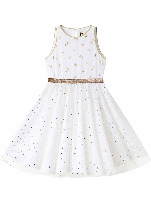 Vestido de ceremonia para niña | Blanco y dorado, tul con purpurina | HEPBURN - Kiabi