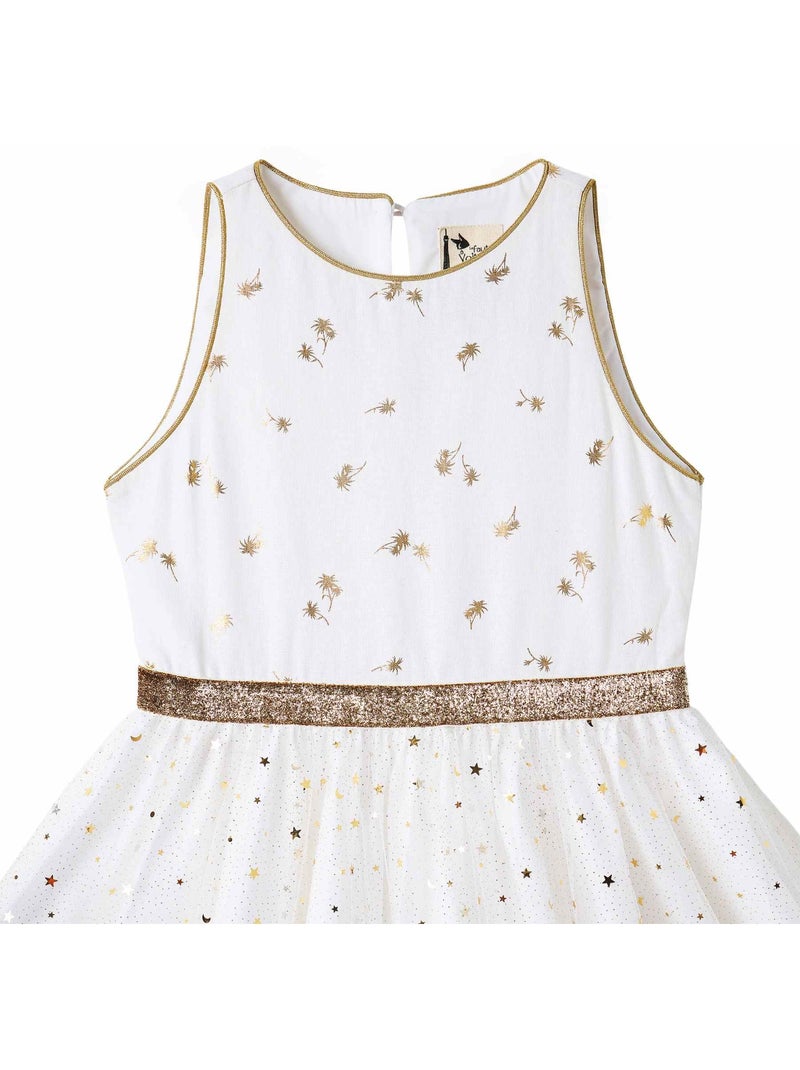 Vestido de ceremonia para niña | Blanco y dorado, tul con purpurina | HEPBURN Blanco dorado Blanco - Kiabi