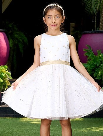 Vestido de ceremonia para niña | Blanco y dorado, tul con purpurina | HEPBURN