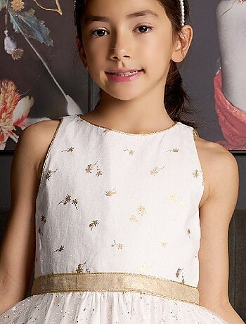 Vestido de ceremonia para niña | Blanco y dorado, tul con purpurina | HEPBURN