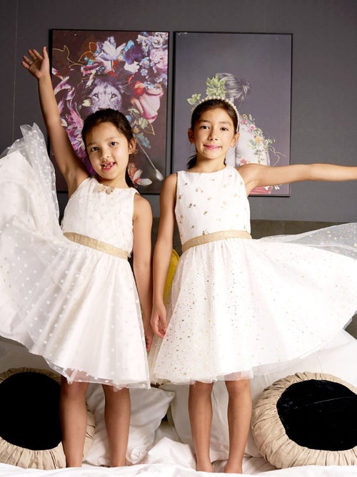Vestido de ceremonia para niña | Blanco y dorado, tul con purpurina | HEPBURN - Kiabi