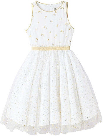 Vestido de ceremonia para niña | Blanco y dorado, tul con purpurina | HEPBURN