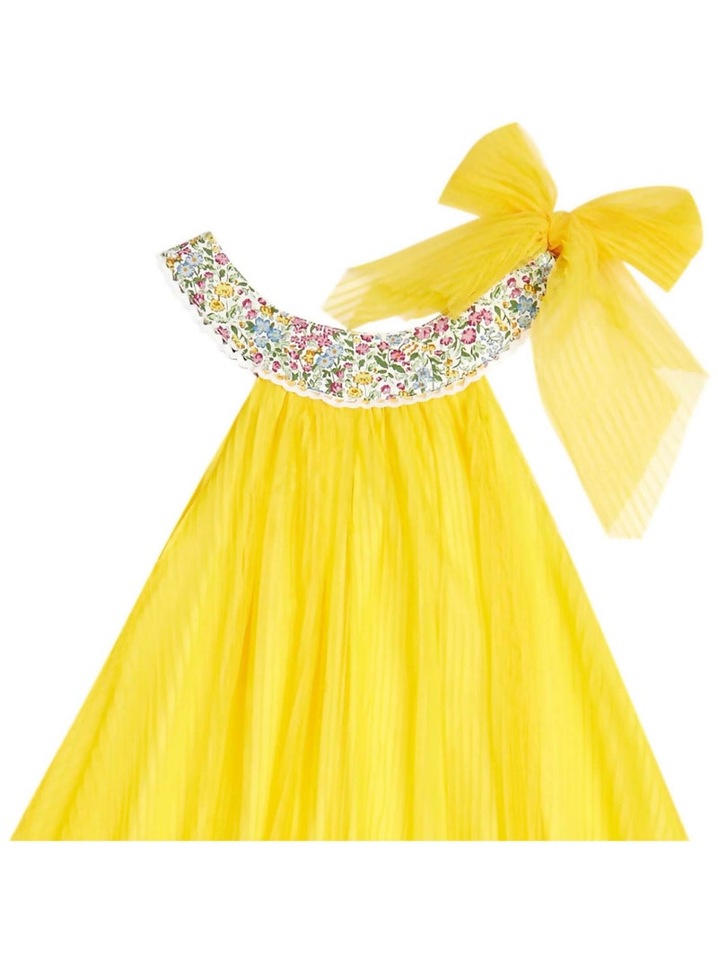 Vestido de ceremonia para niña | Tul amarillo, cuello floral Liberty lila | ALIZEE Amarillo claro - Kiabi