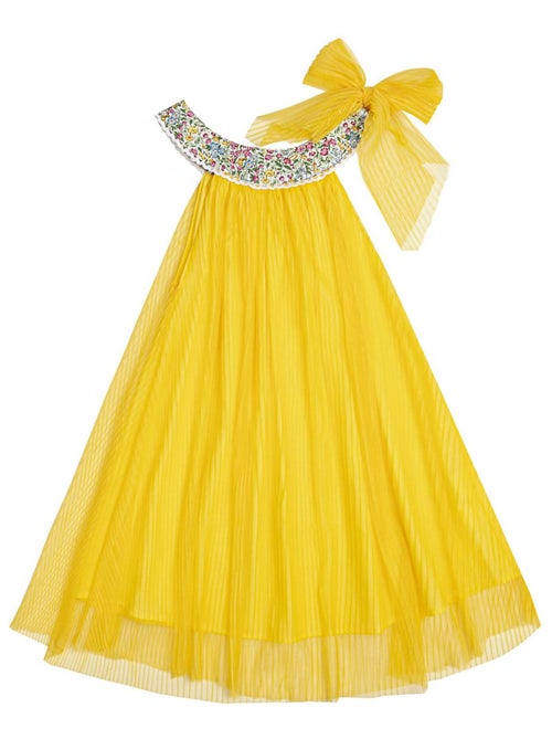 Vestido de ceremonia para niña | Tul amarillo, cuello floral Liberty lila | ALIZEE - Kiabi