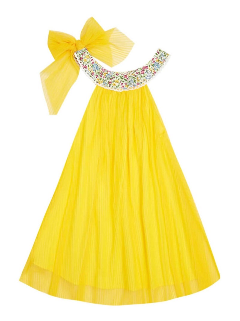 Vestido de ceremonia para niña | Tul amarillo, cuello floral Liberty lila | ALIZEE Amarillo claro - Kiabi