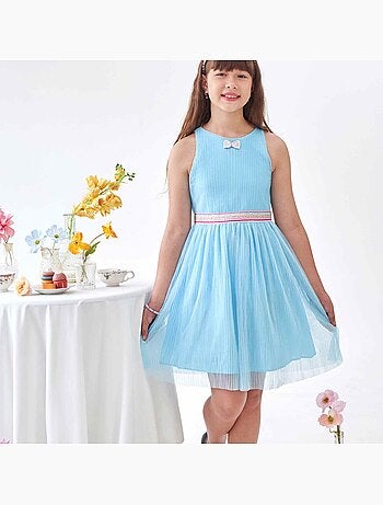 Vestido de ceremonia para niña | Tul azul cielo y lentejuelas | HEPBURN