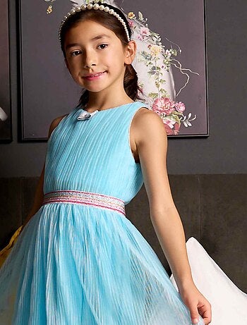 Vestido de ceremonia para niña | Tul azul cielo y lentejuelas | HEPBURN