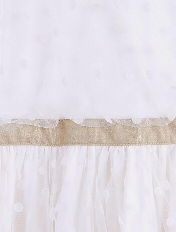 Vestido de ceremonia para niña | Tul blanco, lino dorado | HEPBURN