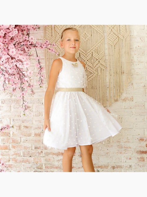 Vestido de ceremonia para niña | Tul blanco, lino dorado | HEPBURN - Kiabi