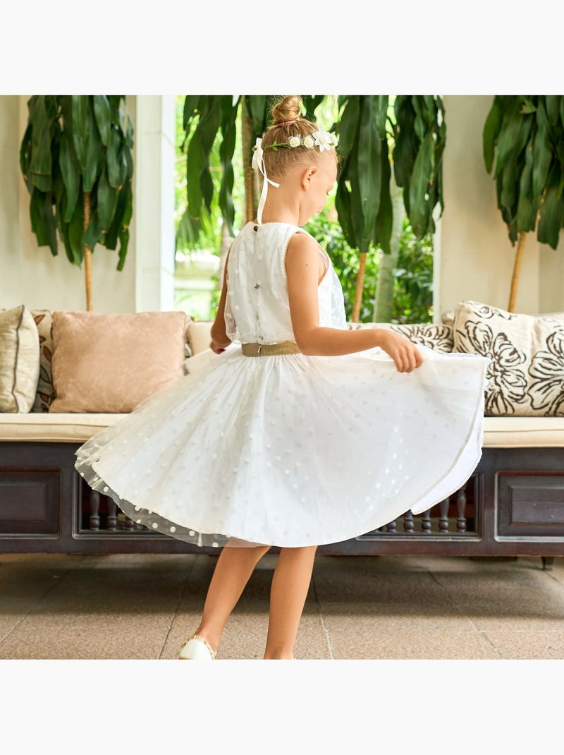 Vestido de ceremonia para niña | Tul blanco, lino dorado | HEPBURN Blanco dorado - Kiabi
