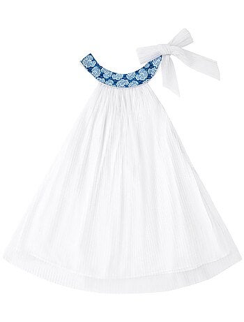 Vestido de ceremonia para niña | Tul blanco y flores azul real | ALIZEE
