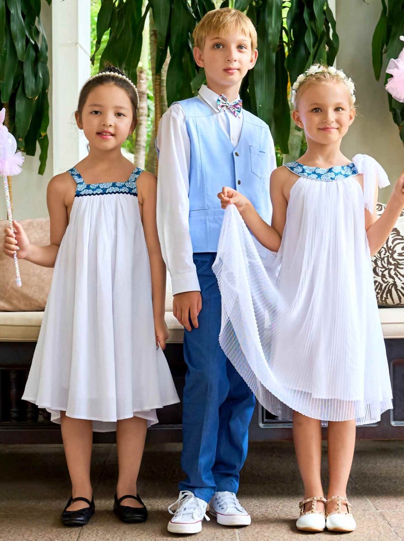 Vestido de ceremonia para niña | Tul blanco y flores azul real | ALIZEE Blanco Azul - Kiabi