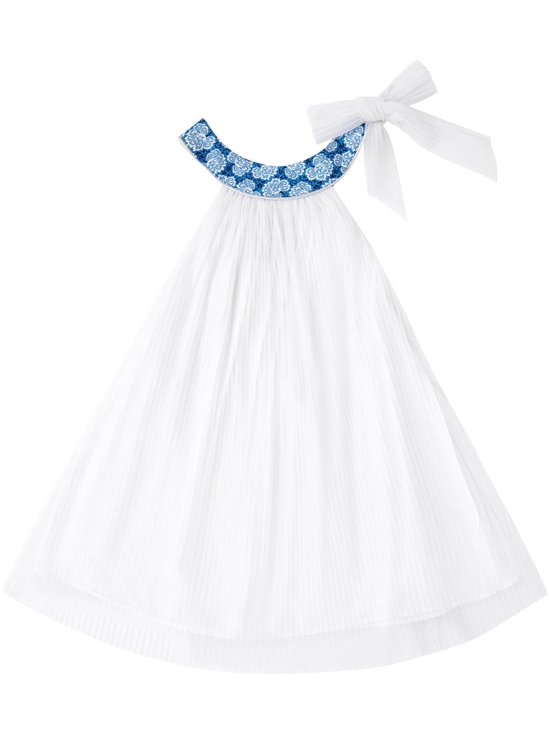 Vestido de ceremonia para niña | Tul blanco y flores azul real | ALIZEE Blanco Azul - Kiabi