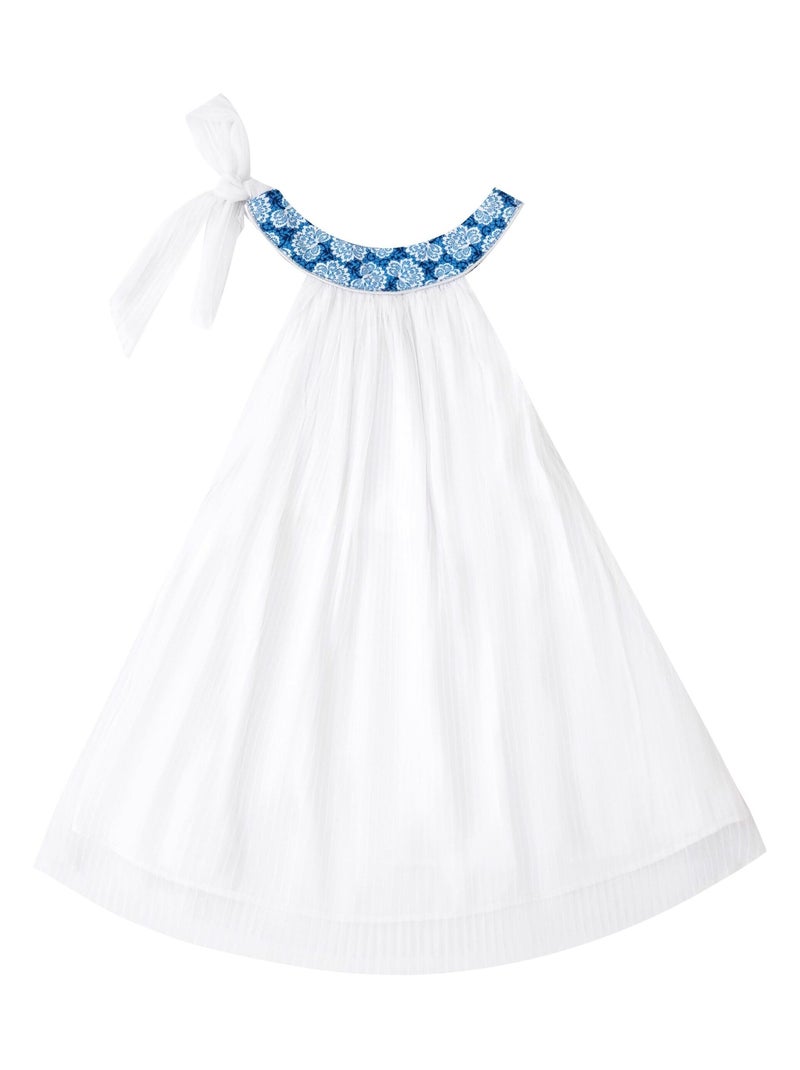 Vestido de ceremonia para niña | Tul blanco y flores azul real | ALIZEE Blanco Azul - Kiabi