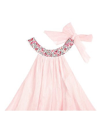 Vestido de ceremonia para niña | Tul amarillo, cuello floral Liberty lila | ALIZEE