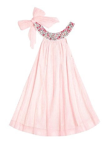 Vestido de ceremonia para niña | Tul amarillo, cuello floral Liberty lila | ALIZEE