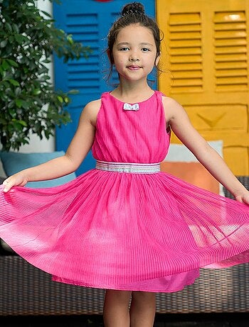 Vestido de ceremonia que gira para niña | Tul rosa fucsia | HEPBURN