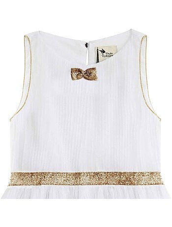 Vestido de corte blanco y dorado para niña | HEPBURN
