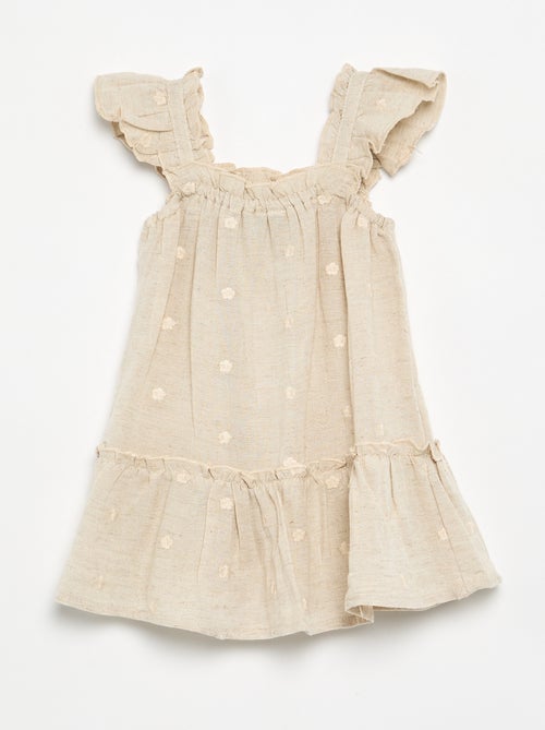 Vestido de corte globo con bordados ingleses - Kiabi