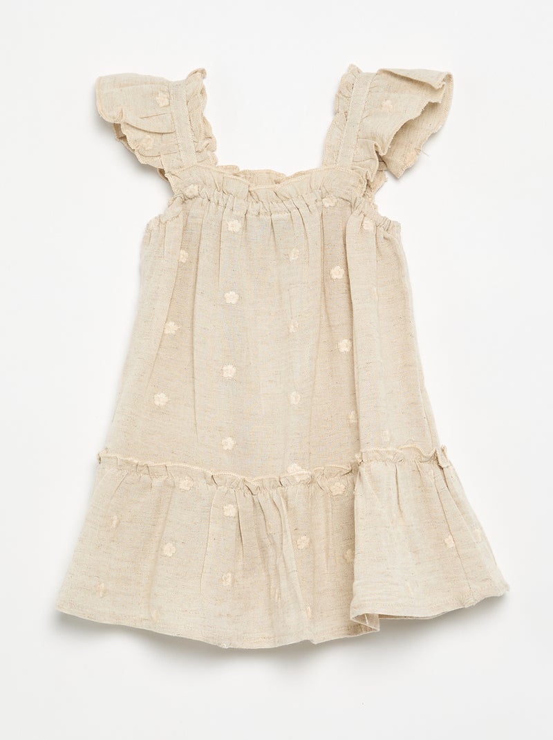 Vestido de corte globo con bordados ingleses Amarillo - Kiabi