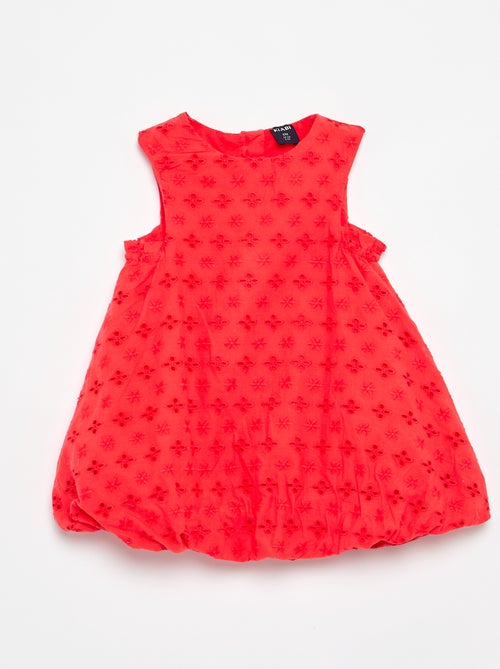 Vestido de corte globo con bordados ingleses - Kiabi