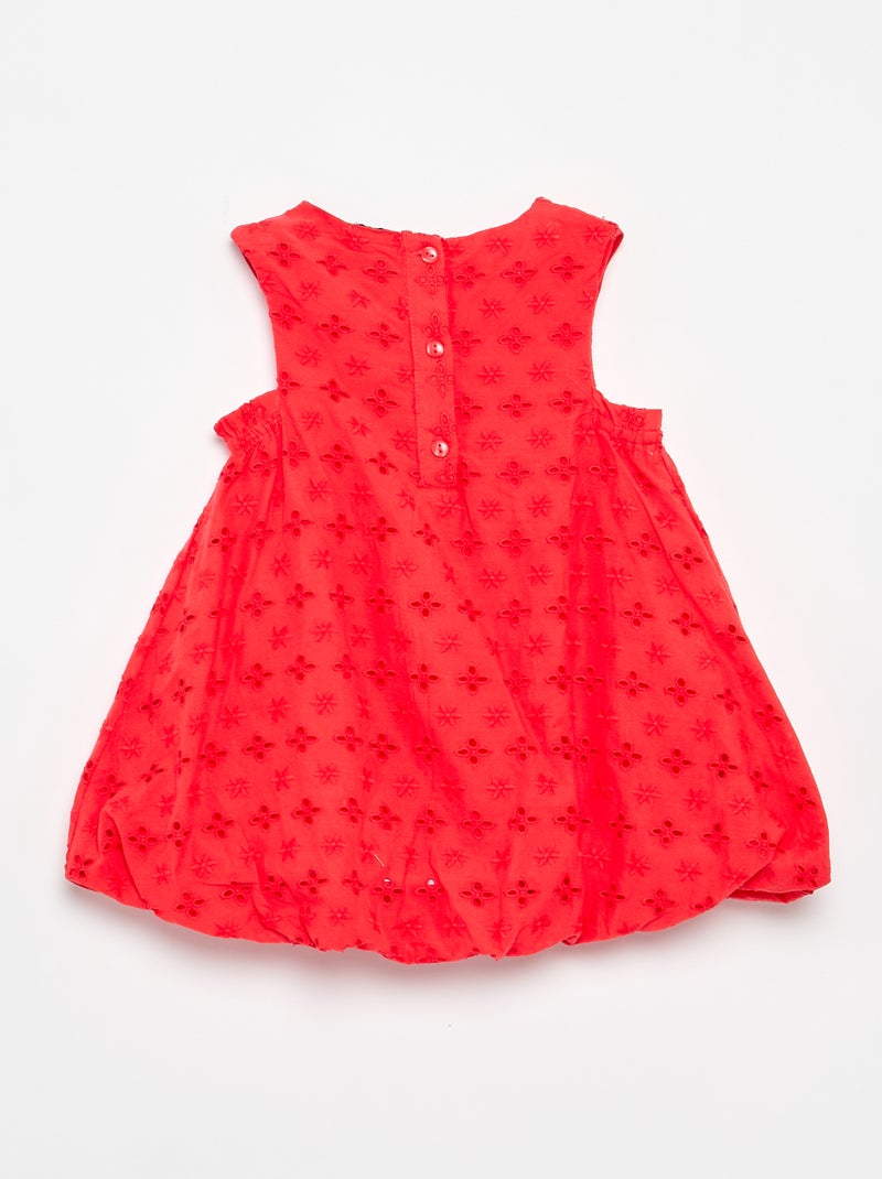 Vestido de corte globo con bordados ingleses Rojo - Kiabi