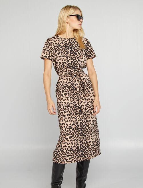 Vestido de corte midi 'leopardo' - Kiabi