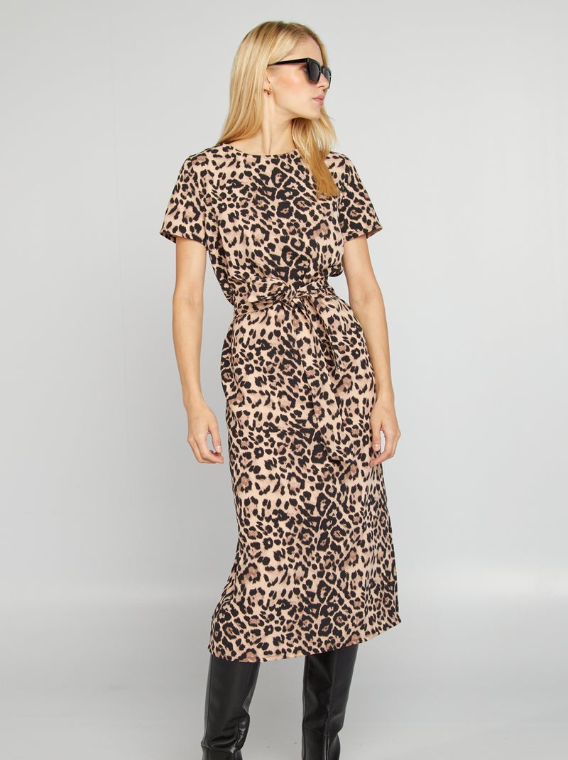 Vestido de corte midi 'leopardo' MARRON - Kiabi