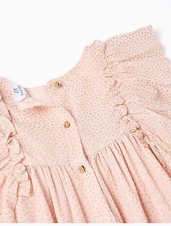 Vestido de crepé con volantes y lurex