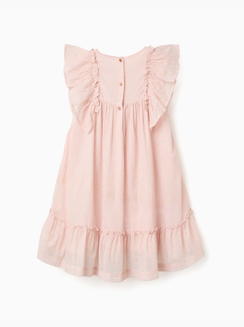 Vestido de crepé con volantes y lurex Rosa claro - Kiabi